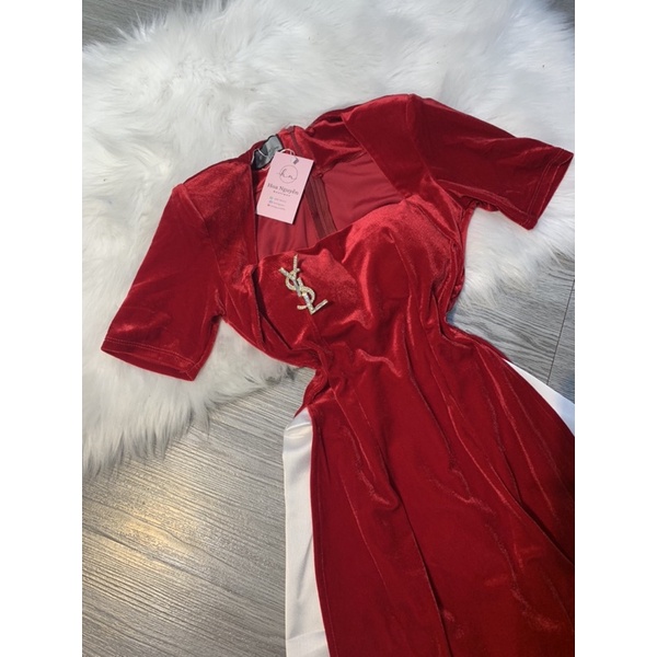 Áo dài nhung cộc tay