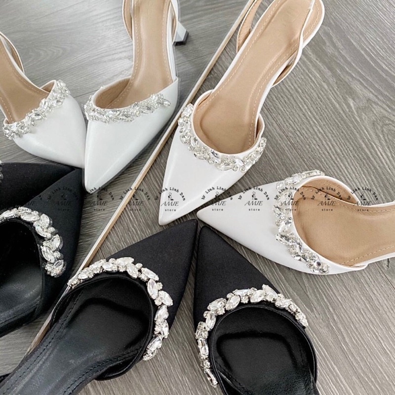 Giày Cao Gót Quai Hậu Viền Đá