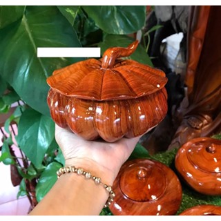 Khay đựng mứt tết, hạt dưa, hũ tiềm đựng hạt dưa hình quả bí ngô chất liệu gỗ hương cao cấp size mini 14cm
