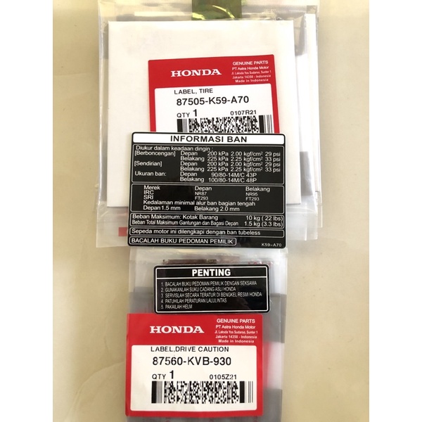 Tem thông số yếm khóa lớn Vario chính hãng honda