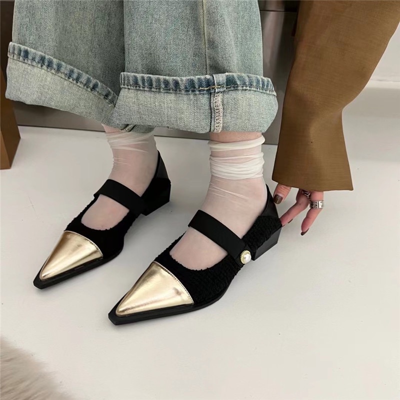 Giày Cao Gót Mũi Nhọn Phối Lông Thời Trang Thanh Lịch Dành Cho Nữ