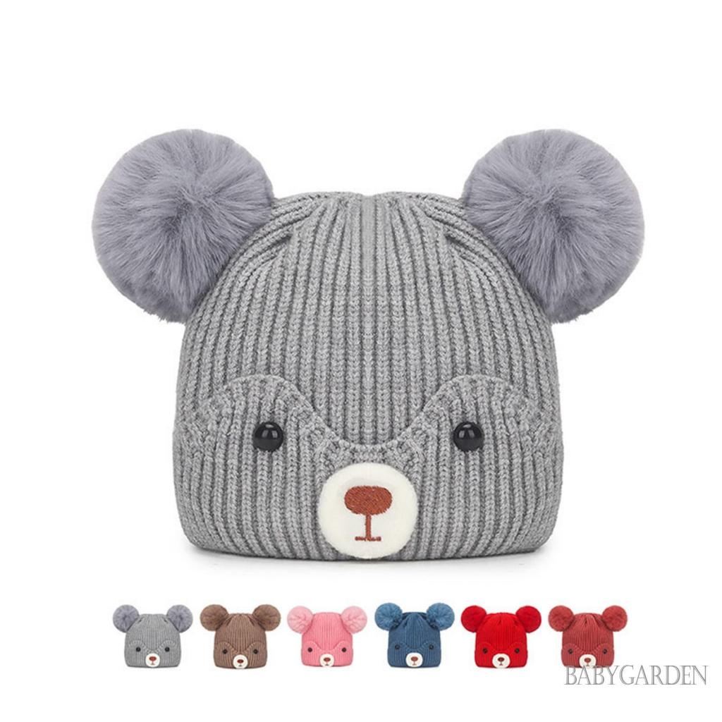 Mũ beanie Dệt Kim Họa Tiết Gấu Hoạt Hình Thời Trang Mùa Đông Cho Bé Trai Và Gái