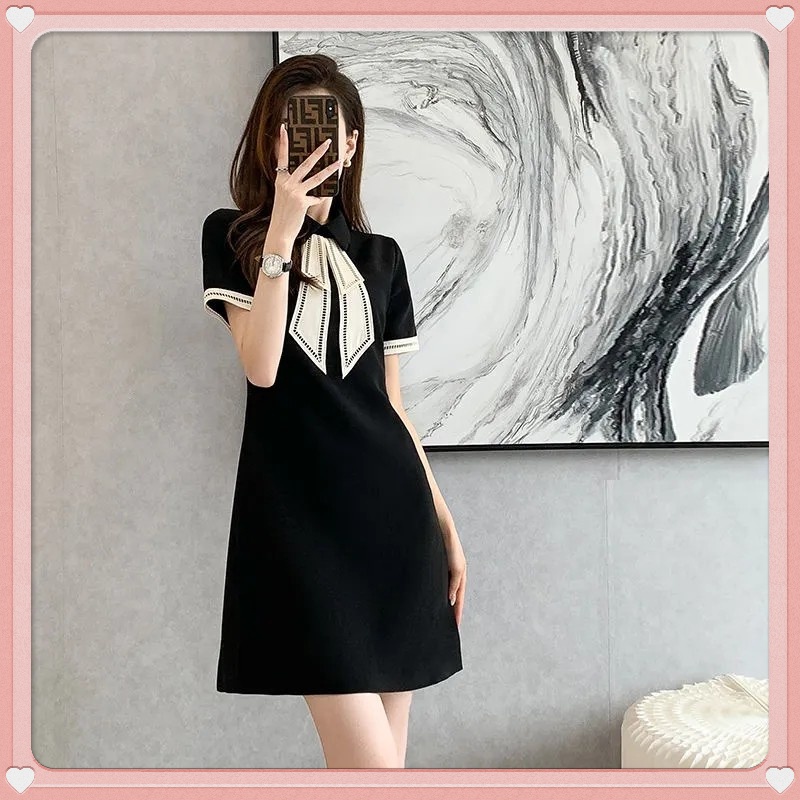 Đầm Cổ Polo Dáng Ôm Màu Đen Phong Cách Hepburn Thời Trang Mùa Hè 2023 Cho Nữ
