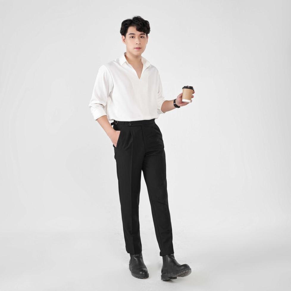Quần âu nam cạp cao Sidetab 2 khuy khóa đai bên hông baggy suông , quần âu nam hàn quốc lưng cao công sở SHINGHAI QCC