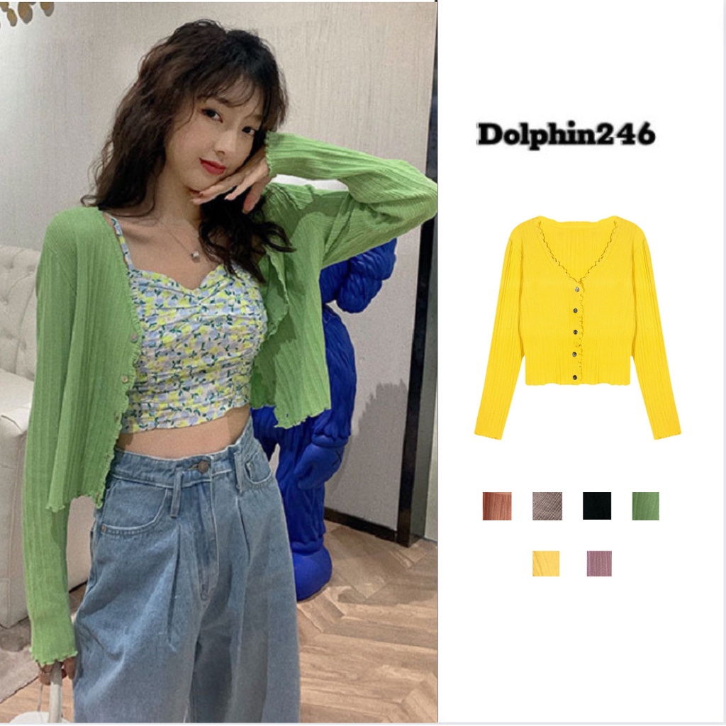 Áo khoác len nữ cardigan dệt kim mỏng ôm dáng croptop bèo nhiều màu thời trang phong cách ullzang Hàn Quốc D-29