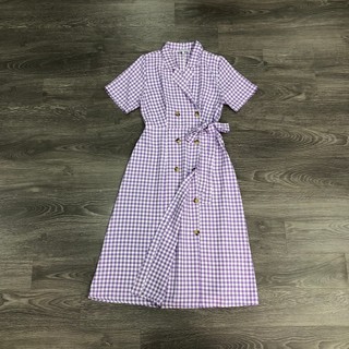 Đầm WAREH@USE caro nút to buộc eo
