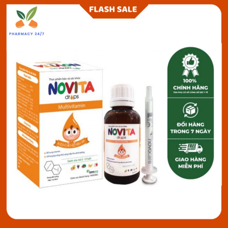 Siro Bổ Sung Vitamin Tổng Hợp Novita Drop Cho Trẻ Biếng Ăn, Hay Ốm Vặt, Giúp Hấp Thu Dinh Dưỡng, Giúp Tăng Cân, VitaminC