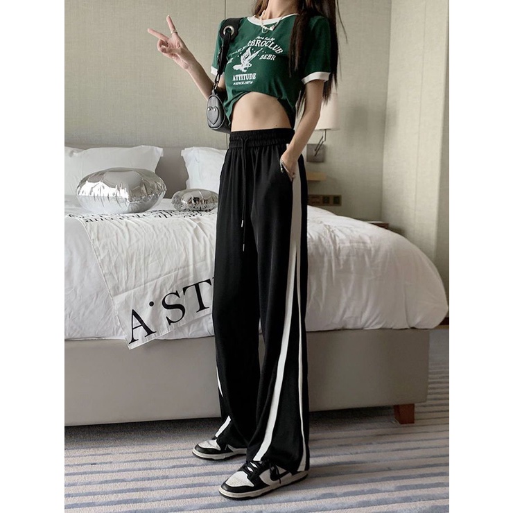 Jiashucheng Quần Ống Rộng Ghép Mảnh Phong Cách Mới Mùa Xuân Hè Dễ Phối Đồ Cho Nữ Sinh