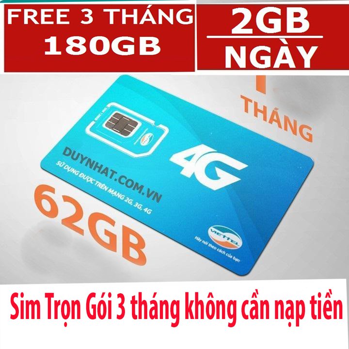 SIM 4G GÓI 3ST4G CÓ 180GB ,SÀI 2GB MỖI NGÀY TRUY CẬP TỐC ĐỘ CAO VÚT , GIA HẠN TIẾP THEO 60K/THÁNG