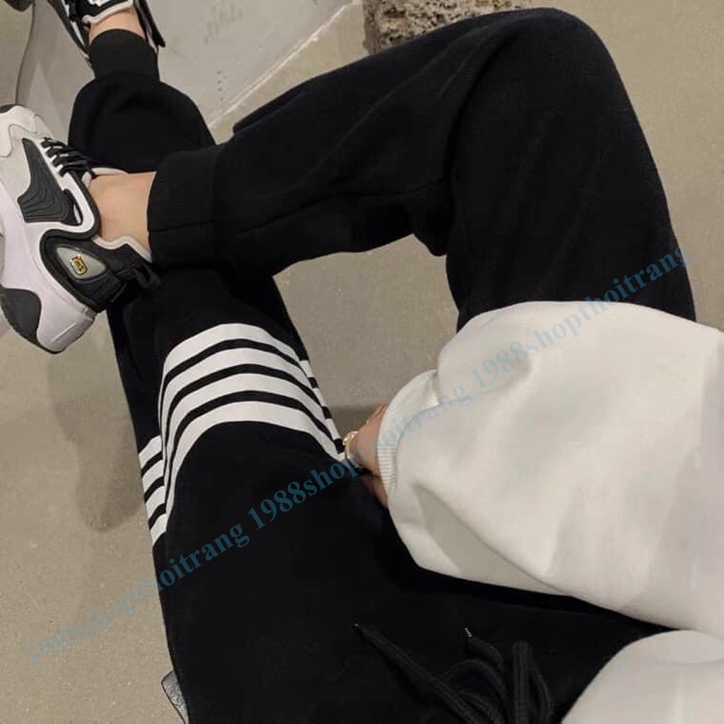 Quần Nỉ Thom Browne, Quần Nỉ Sọc Thom Kẻ Viền Ngang Nam Nữ Bo Gấu