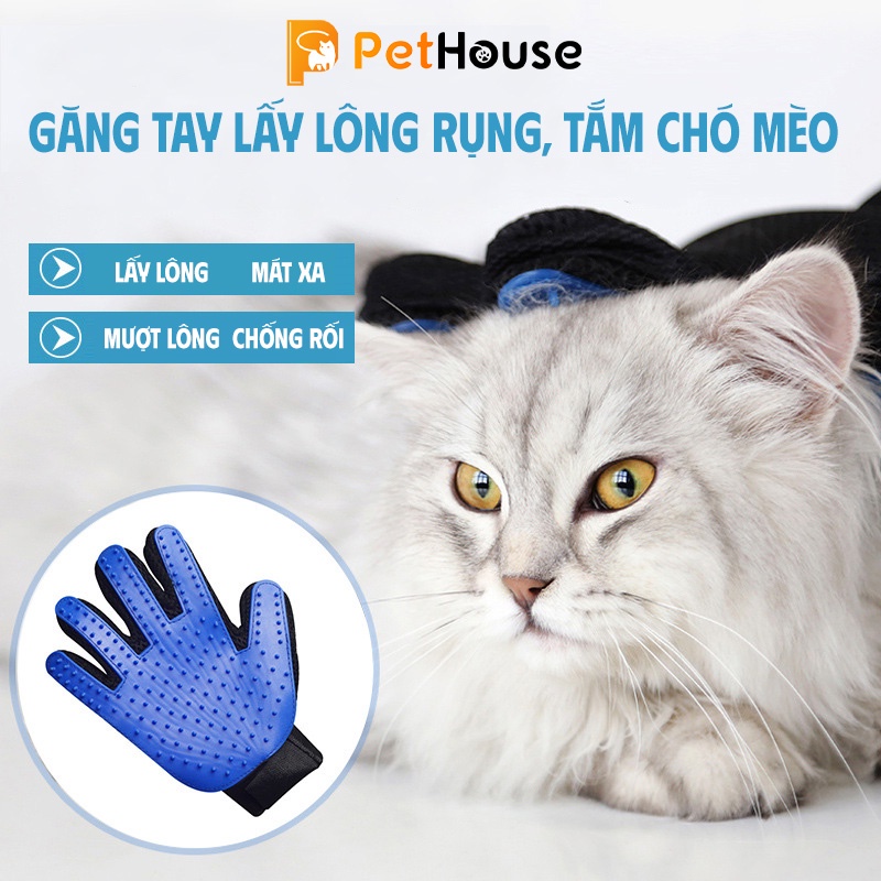 Găng tay lấy lông rụng tắm chó mèo Oggy - chải lông tránh rối đánh bông lông massage cho thú cưng cự