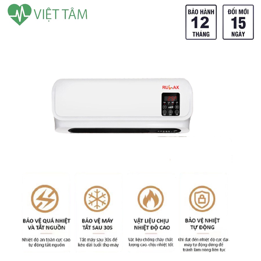 Máy sưởi gốm treo tường Rulax đa chức năng - Bảo hành 12 tháng
