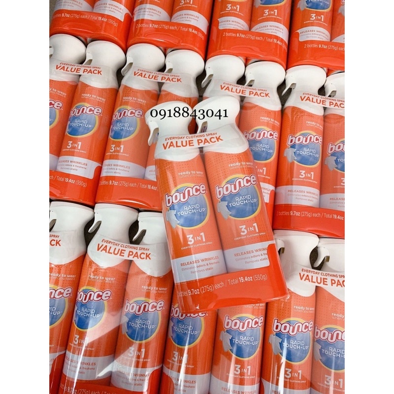 Xịt thẳng và thơm quần áo BOUNCE 3 in 1 của Mỹ chai 275g