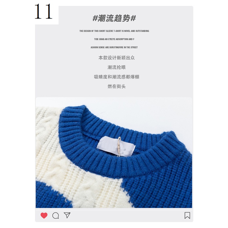 Áo Sweater Dệt Kim Cổ Tròn Màu Sắc Tương Phản Phong Cách Hip Hop Đường Phố Thời Trang Thu Đông Cho Nam Và Nữ