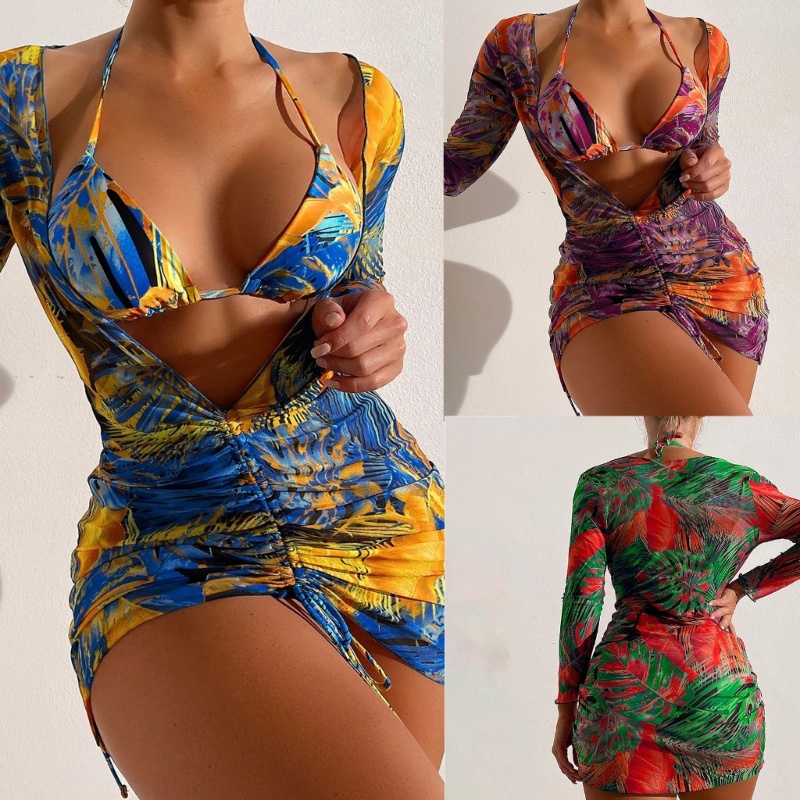 Bộ Bikini 3 Mảnh Họa Tiết Hoa Thời Trang Gợi Cảm Cho Nữ