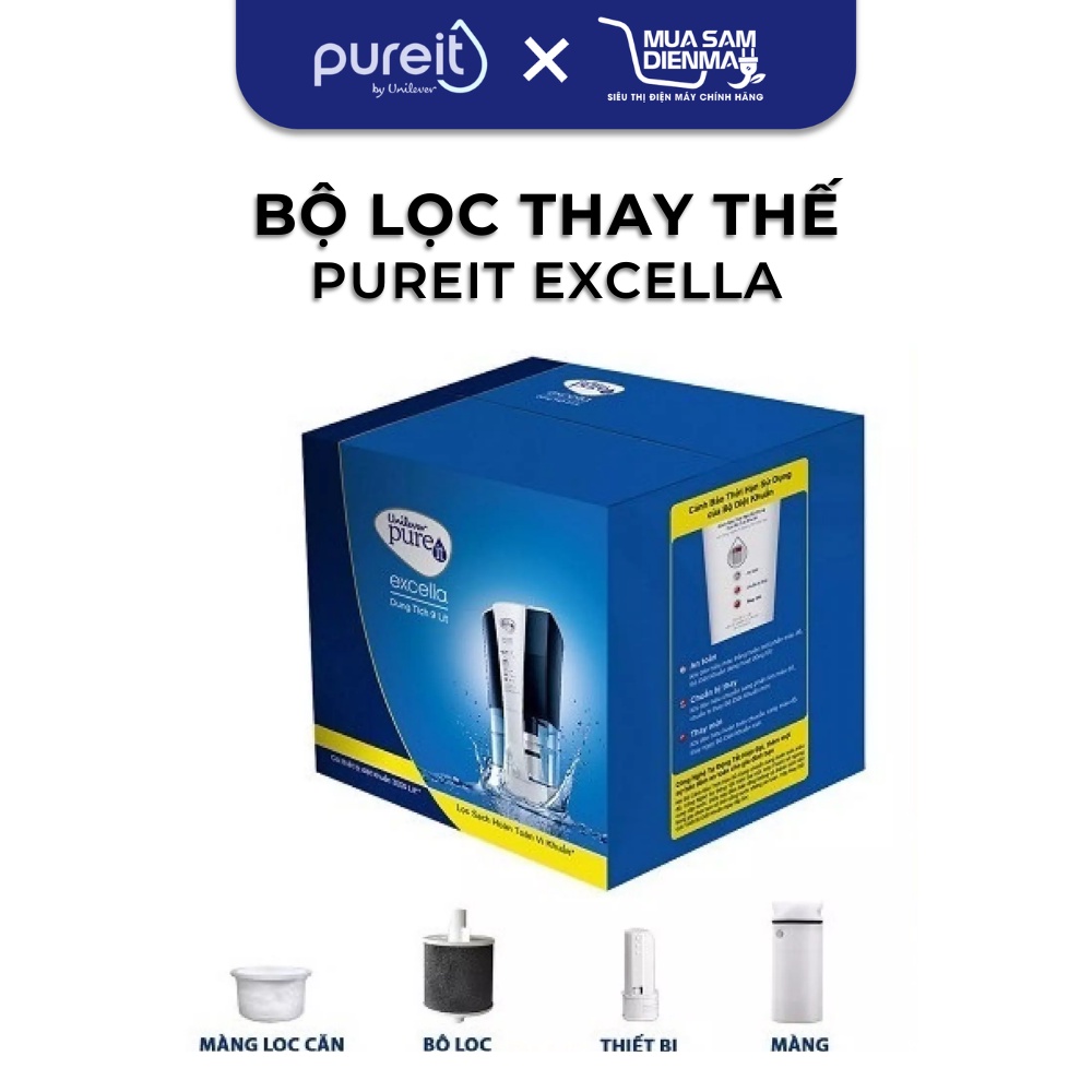 Bộ 4 lõi lọc Unilever Pureit Excella | Lọc cặn - Diệt khuẩn - Than hoạt tính | CS 3000L | Hàng chính hãng