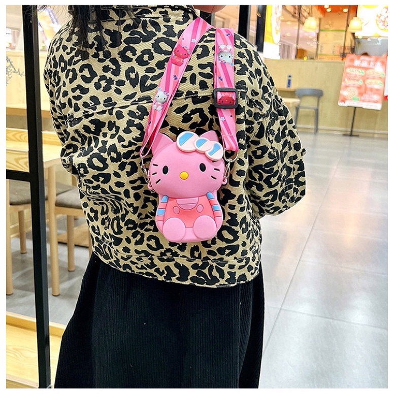 [Mới 2023] Túi đeo chéo silicon hình mèo hello kitty thời trang làm quà tặng giáng sinh cho bé gái đựng bao lì xì