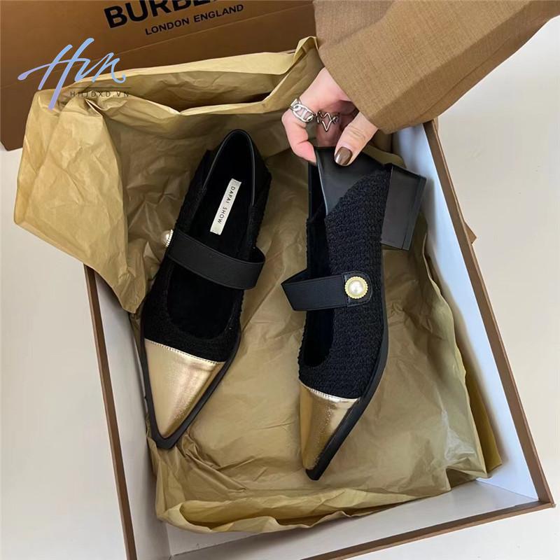 Giày Cao Gót Mũi Nhọn Phối Lông Thời Trang Thanh Lịch Dành Cho Nữ