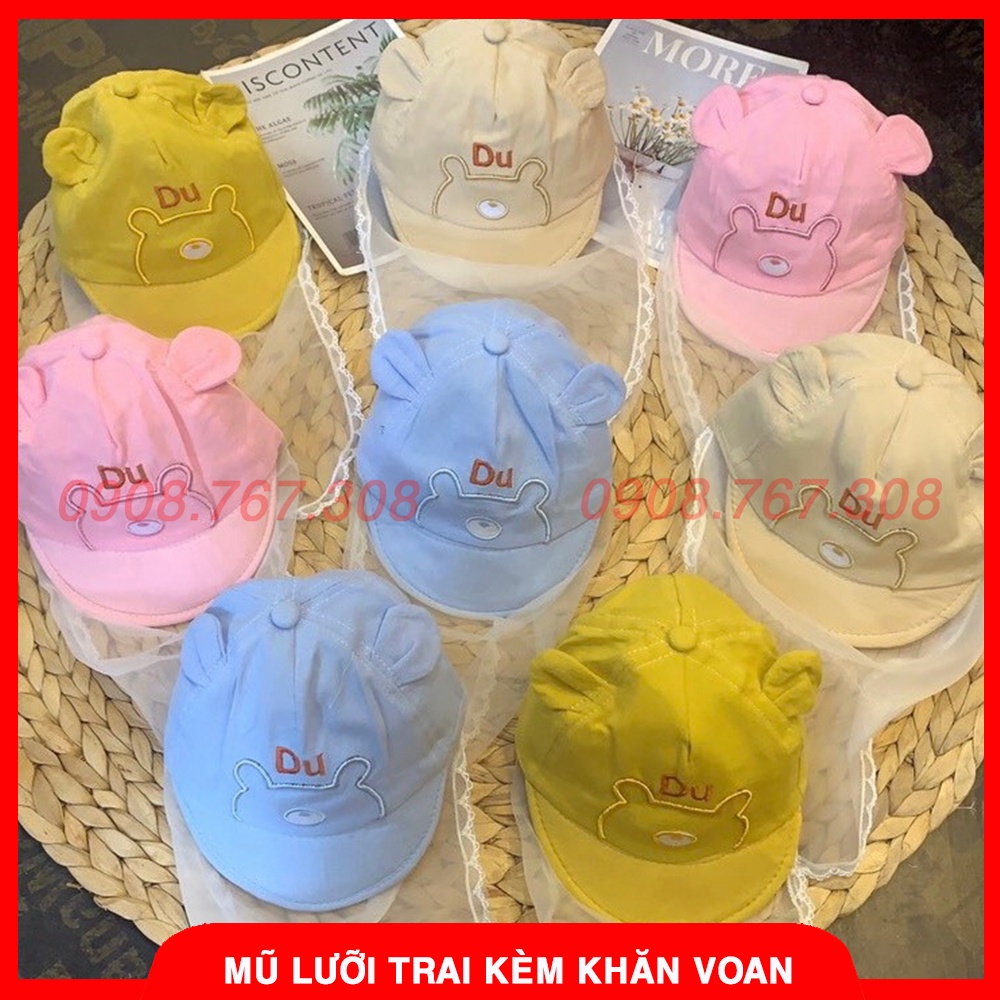 Mũ Lưỡi Trai Kèm Khăn Chống Gió Bụi, Nón Liền Khăn Voan Cho Bé