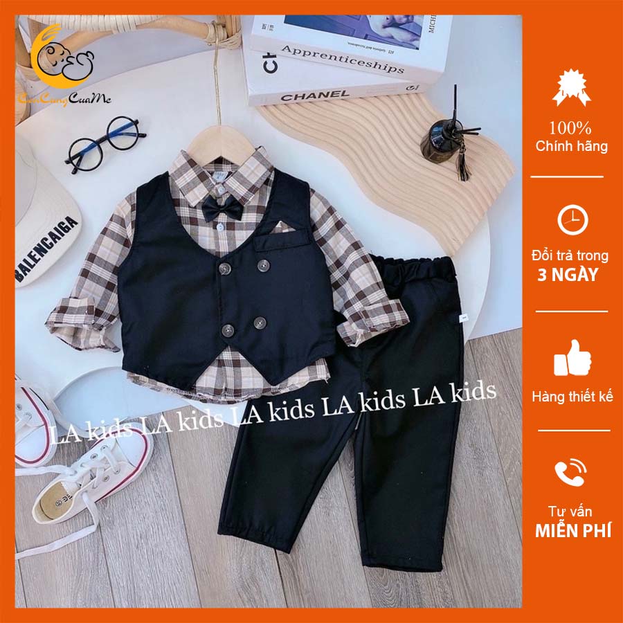 Set bộ vest bé trai kèm nơ Quần áo công tử cho bé lịch lãm, đi học đi chơi đi tiệc 1 2 3 4 5 6 7 tuổi