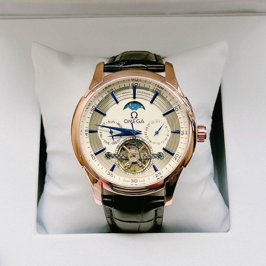 Đồng hồ nam Omega dây da - size 44mm, mặt kính sapphire, khung thép không gỉ, máy cơ,dành cho nam bảo hành 12 tháng