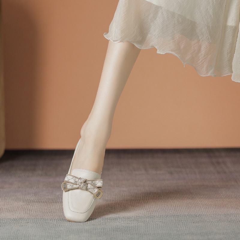 Giày Búp Bê Da Mũi Vuông Đính Nơ Phong Cách Hàn Quốc