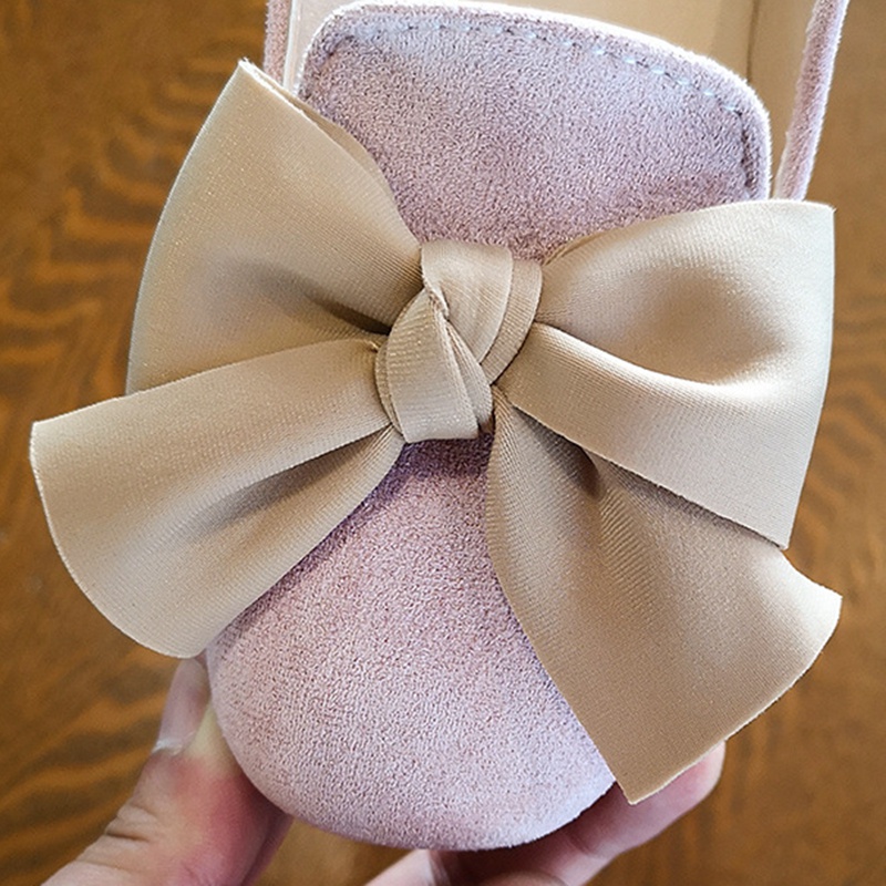 Dép Sandal Đế Bằng Thắt Nơ Bằng Da Lộn Màu Hồng Dễ Thương Dành Cho Bé Gái 3-10 Tuổi