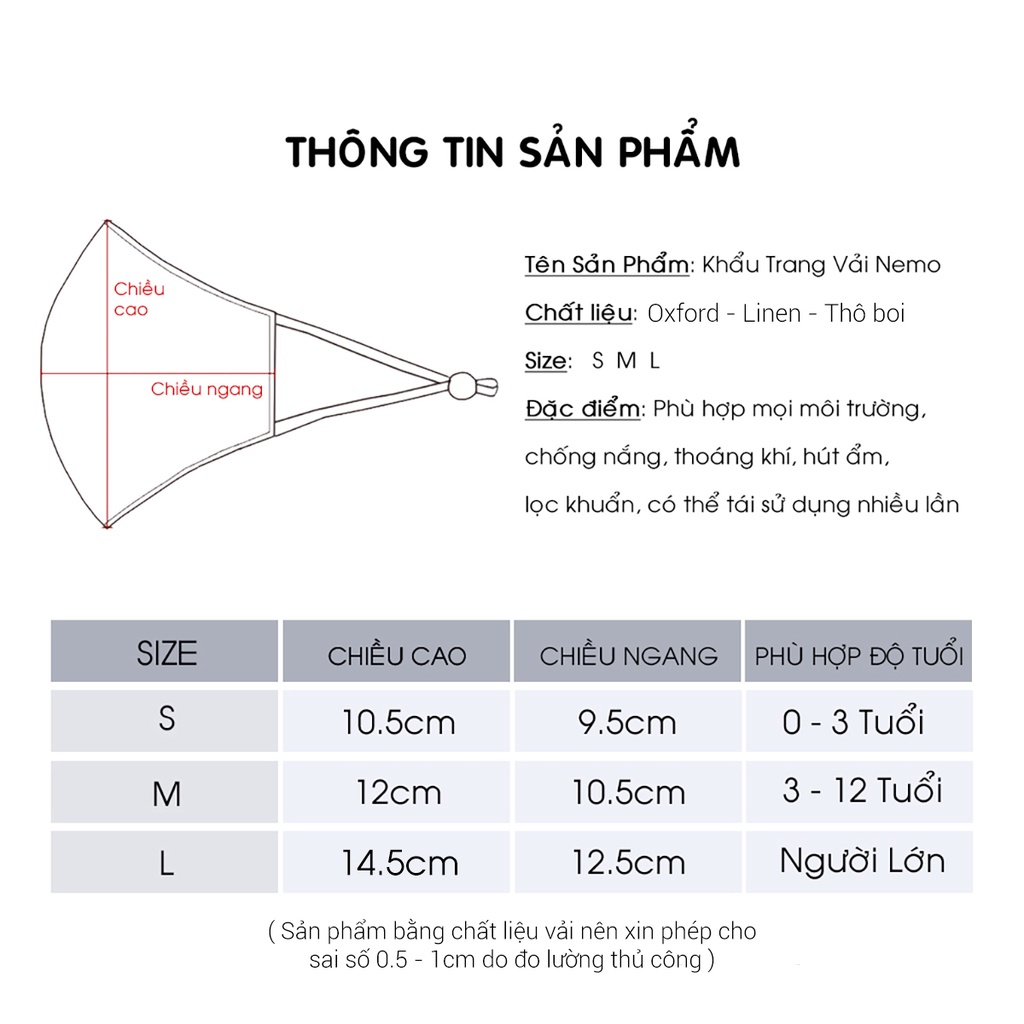 KHẨU TRANG NEMO 3D HỌA TIẾT MÈO, VẢI OXFORD PHỐI LINEN CAO CẤP - KTBKE