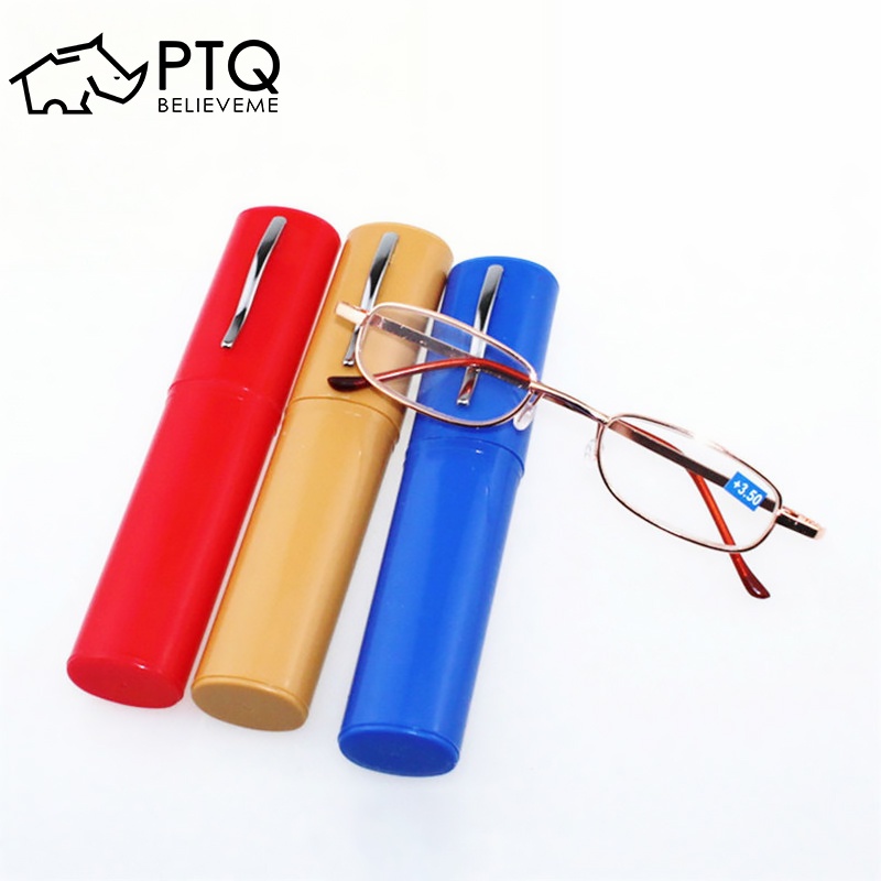 Kính Đọc Sách Gọng Kim Loại Kèm Hộp Đựng Bút + 1.00 ~ + 4.00 Unisex