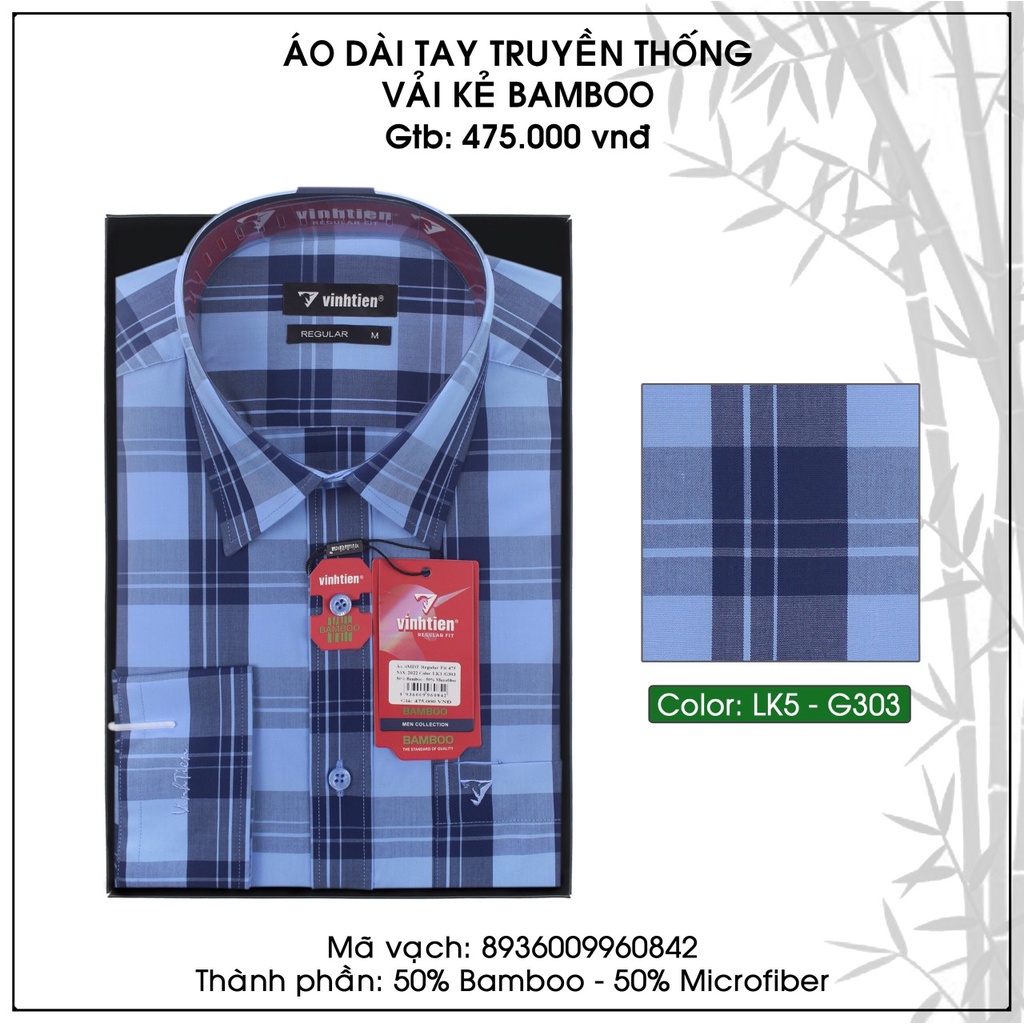 Áo Sơ Mi Dài Tay Sọc Caro Bamboo Vĩnh Tiến Regular Vạt Ngang 475 - Mẫu tự chọn 2