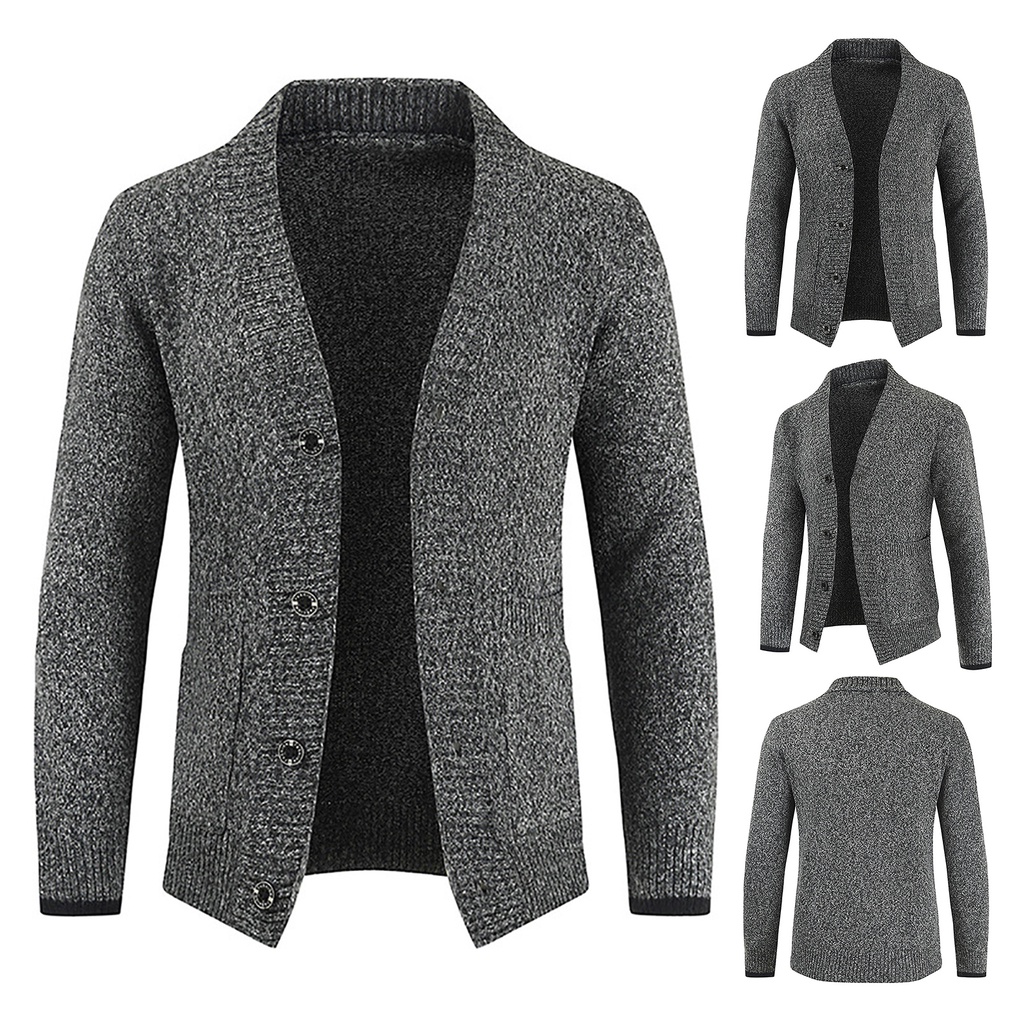 Sa Áo Khoác Dệt Kim Tay Dài Cổ Chữ V Có Túi Màu Trơn Cài Nút Thời Trang Cho Nam