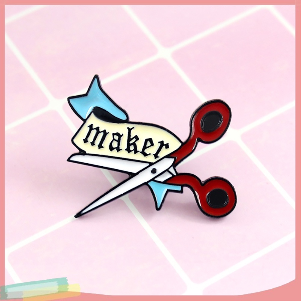 【LK】Scissors Ribbon Letters Enamel Brooch Pin Badge Hat Jeans Collar Clothes Decor