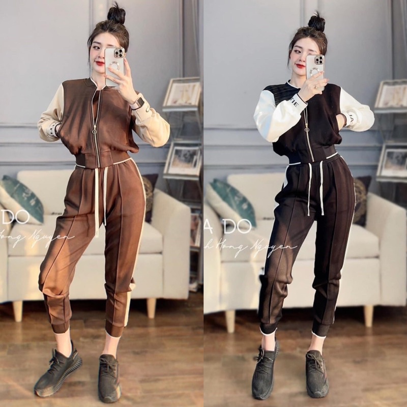 Set Bộ Áo Bomber Kéo Khoá Tay Phối Màu