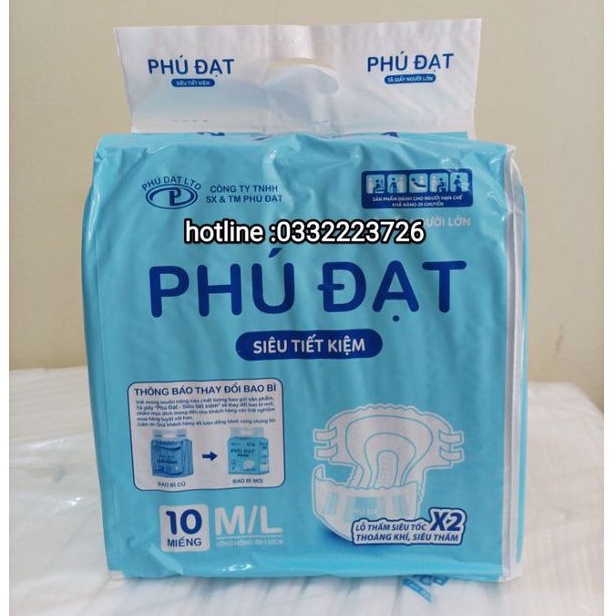Tã bỉm dán phú đạt dành cho người già(10 gói 100 miếng)Size M/L từ 40-75 kg siêu thấm hút