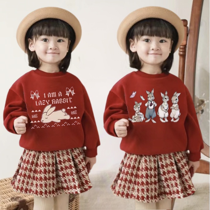 Set Áo Len Dài Tay + Chân Váy Caro Thời Trang Năm Mới Cho Bé Gái 9-48kg