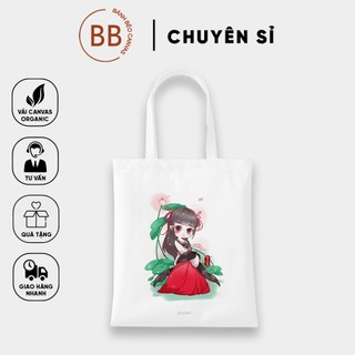 Túi Tote Vải Canvas đeo vai in hình CHIBI CỔ TRANG Hàn Quốc Có Khóa Miệng Túi + TÚI CON