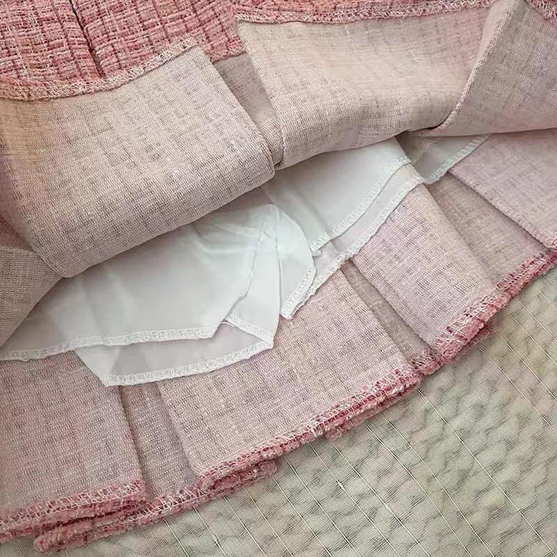 CHÂN VÁY DẠ XẾP LY CÓ QUẦN BẢO HỘ KÈM THẮT LƯNG CHO BÉ- HÀNG QCCC