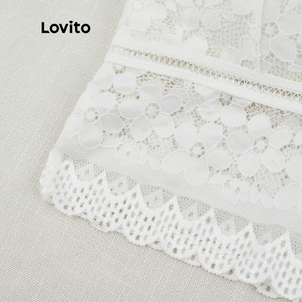 Lovito Áo ngực không dây trơn bằng ren thông thường với miếng đệm có thể tháo rời L26AD114 (Màu mơ / Cam / Trắng / Xanh lá / Đen)