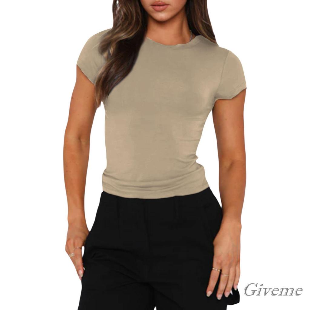 Áo Thun Tay Ngắn Cổ Tròn Màu Trơn Thời Trang Xuân Thu Cho Nữ