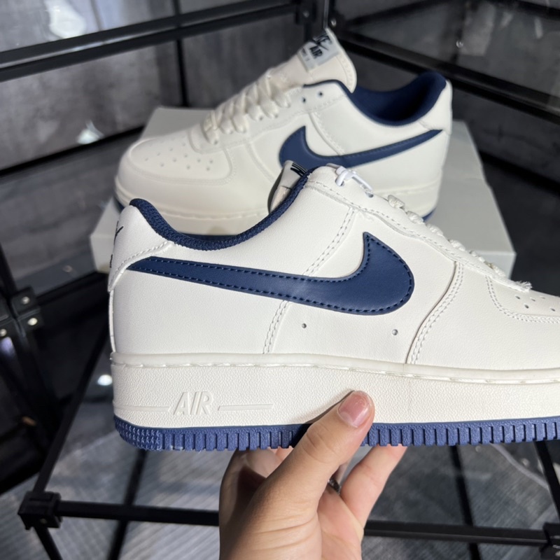 ⚡️FULL BOX⚡️Giày Af1 Trắng Kem Logo Xanh Navy Sc