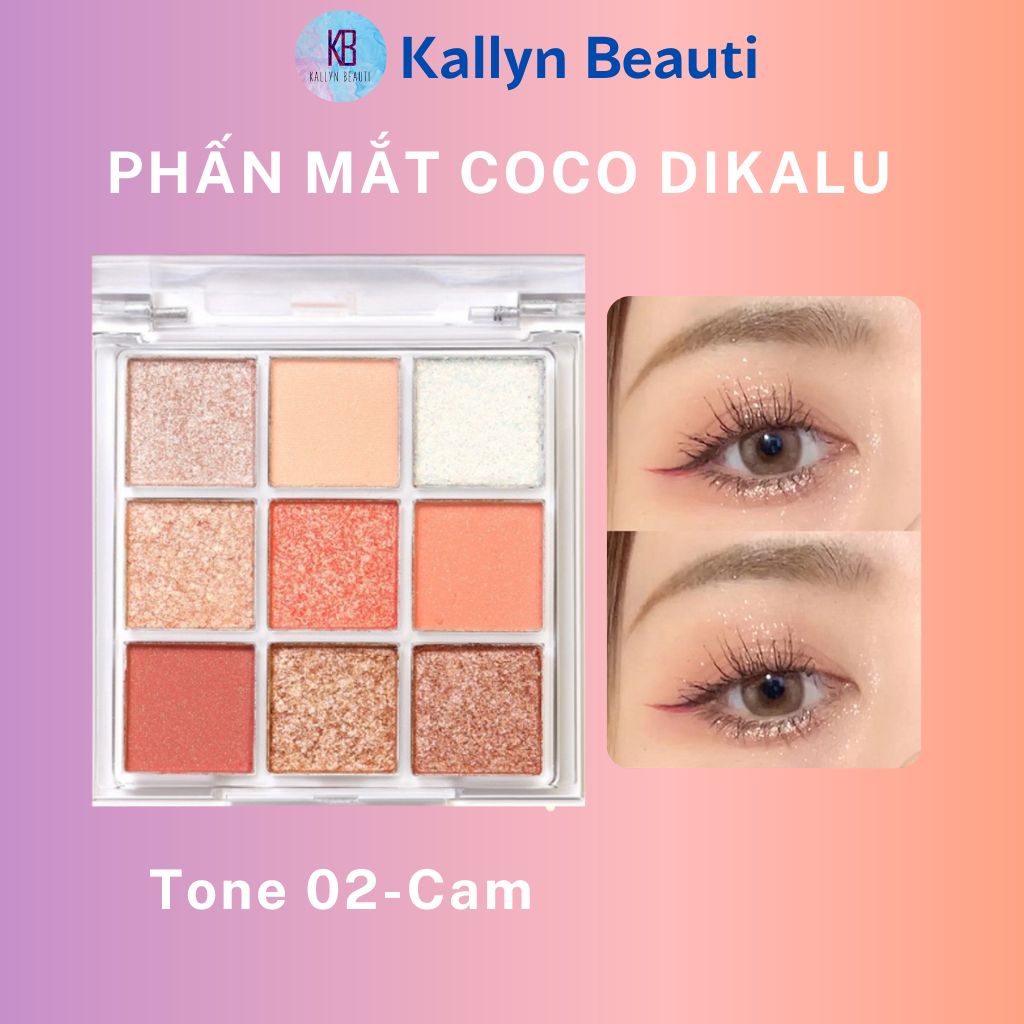 Bảng phấn mắt nhũ lì 9 ô màu Dikalu Coco Venus tone cam nội địa Trung Kallyn beauti