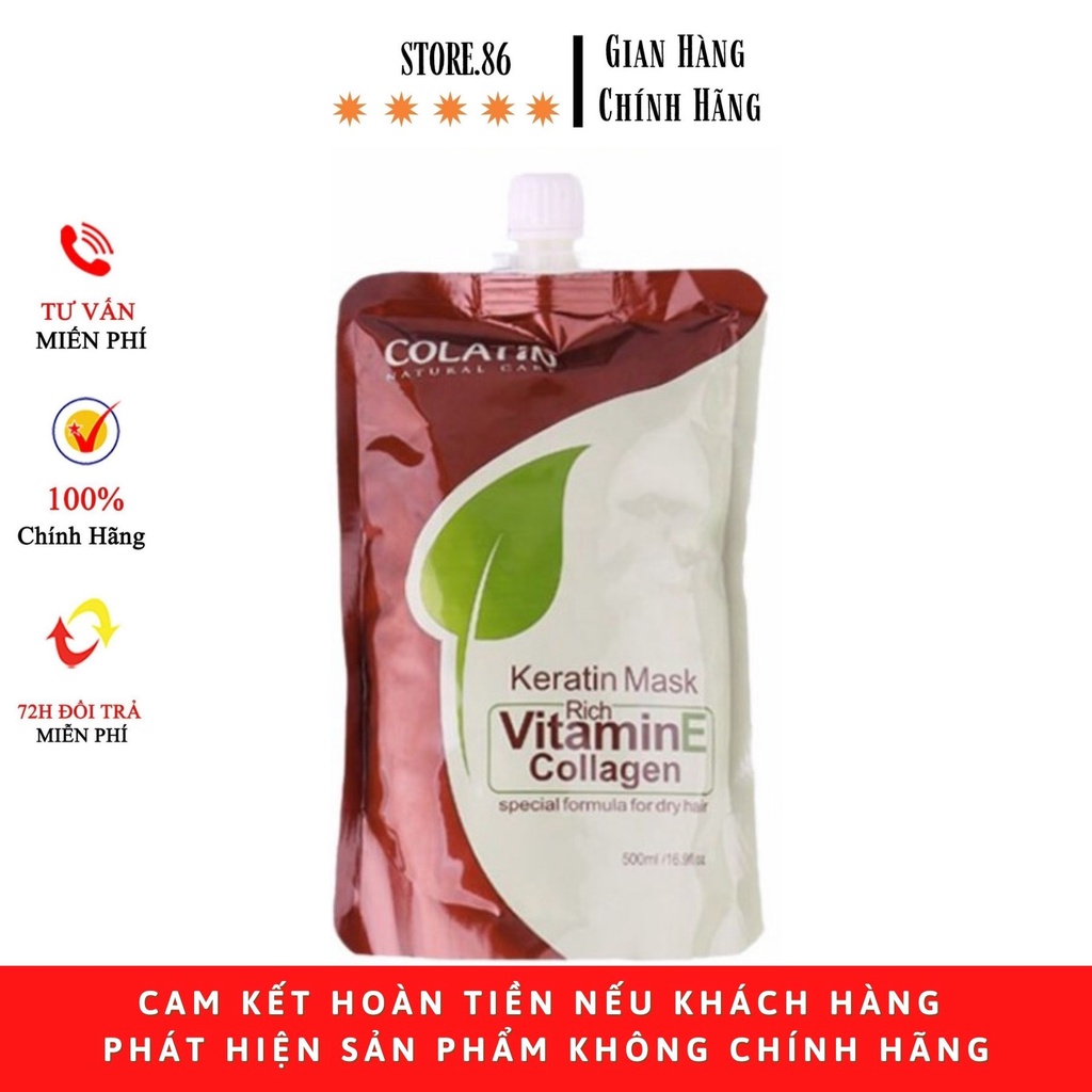 Ủ toc collagen phục hồi tóc kem ủ hấp tóc VITAMIN E COLATIN MASK ủ tóc siêu mềm mượt túi 500ml hàng chính hãng