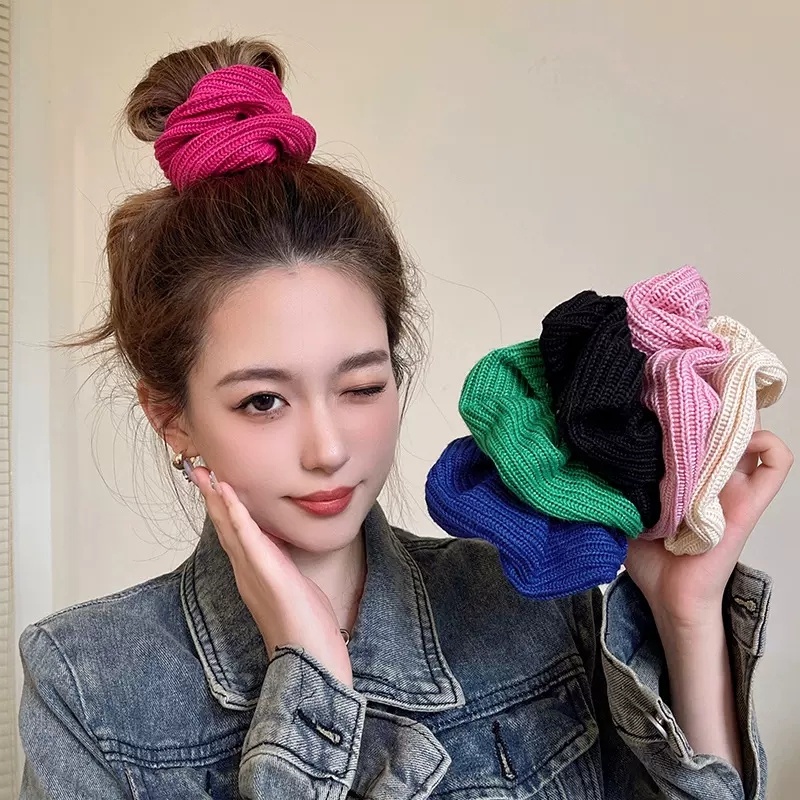 Dây Cột Tóc Len Co Giãn Thiết Kế Đơn Giản Thời Trang Mùa Đông Cho Nữ