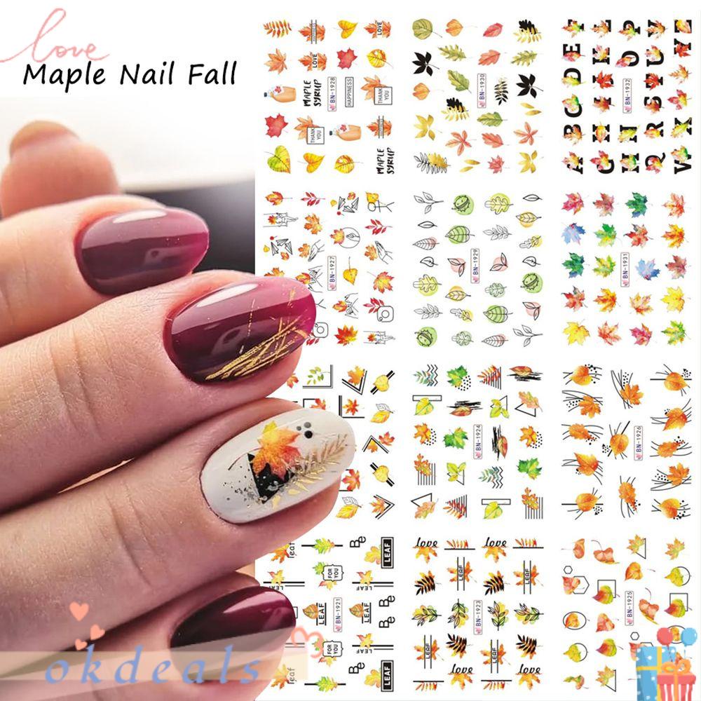Hình Dán Móng Tay OKDEALS|Lá Mùa Thu Trừu Tượng Khuôn Mặt