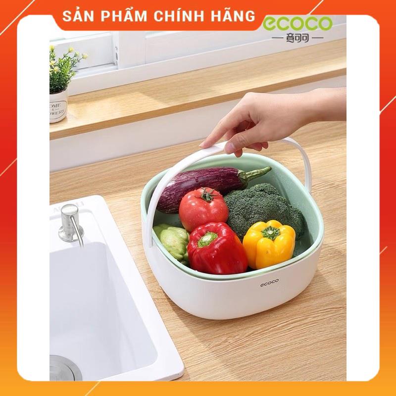 Rổ rửa rau củ quả kèm chậu hấng ecoco chính hãng