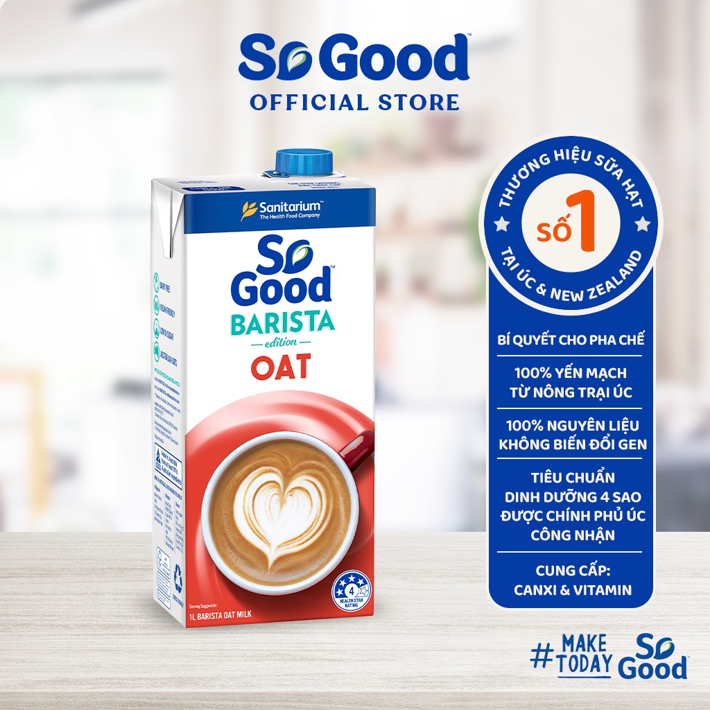 Sữa hạt yến mạch Barista SO GOOD 1L ít béo cung cấp vitamin B12 thơm ngon sánh mịn phù hợp người ăn kiêng