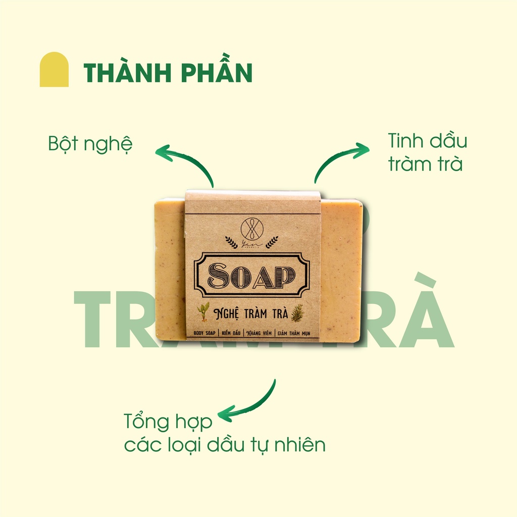 Xà bông giảm mụn lưng nghệ tràm trà Yen COSMETIC dưỡng ẩm và làm mềm da 120gr