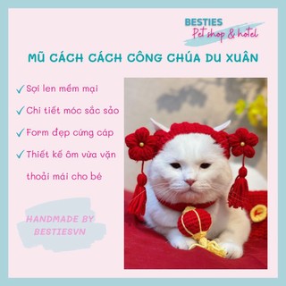 Mũ/nón len bông hoa cosplay công chúa cách cách cho chó mèo