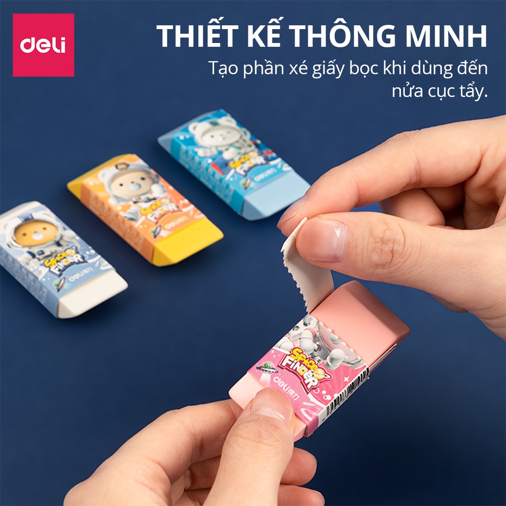 Gôm tẩy 2B Deli hình gấu phi hành gia ít vụn tẩy sạch không gãy xóa chì dành cho học sinh