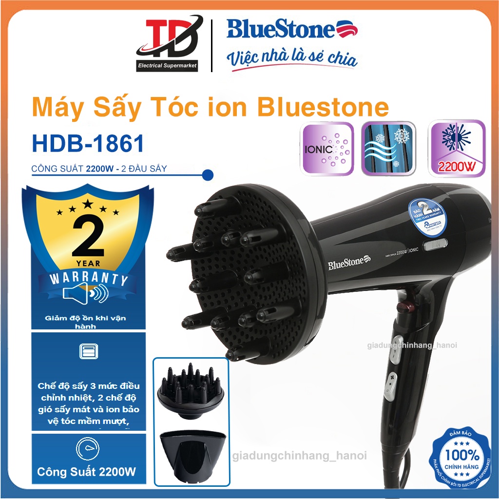 Máy Sấy Tóc Bluestone HDB-1861,Sấy ION - Công Suất 2200W, Bảo Hành Chính Hãng 2 Năm